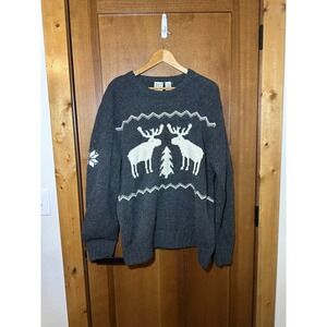 Field Gear Mens XL Lambswool Blend Moose Intarsia Knit Sweater Gray Holiday XL